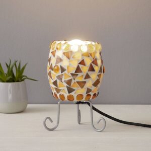 Stolná lampa Enya sklenená mozaika krémovo-hnedá